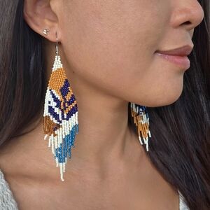 Floral Boho Fringe Beaded Earrings Handmade Jewelry Boheme